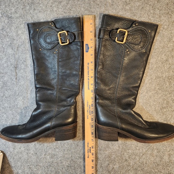 Chloé Black Leather Riding‎ Boots Gold Buckle Detail Women's Size 38 EU 8 US - Picture 2 of 7